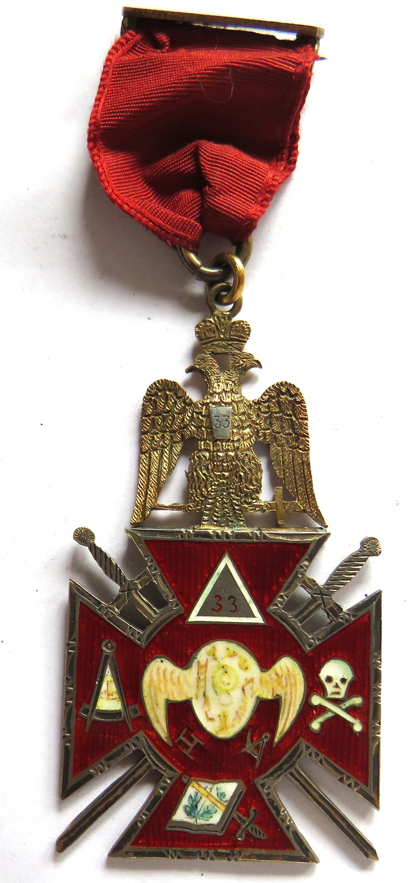 Antique Masonic Silver, Gold & Enamelled Jewel 33rd Degree Scottish Rite