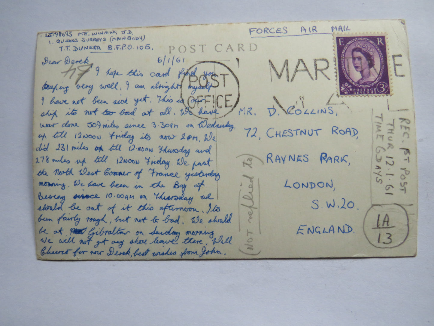 Vintage Shipping Postcard of British India S.N. Co's M.S. Dunera