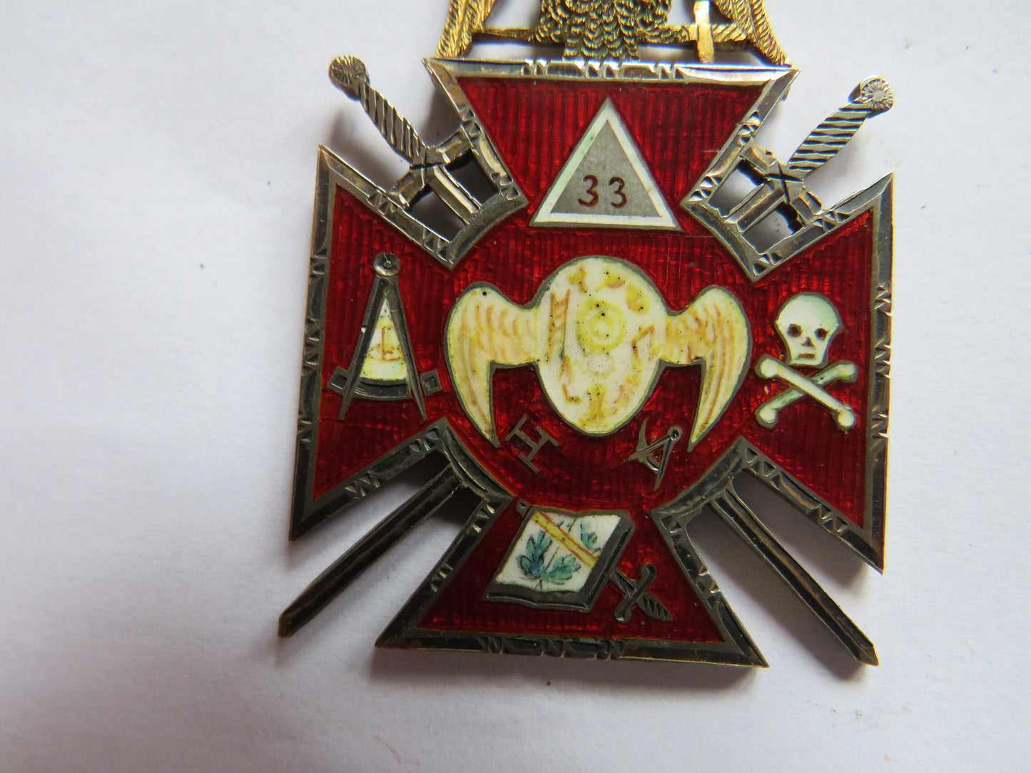 Antique Masonic Silver, Gold & Enamelled Jewel 33rd Degree Scottish Rite
