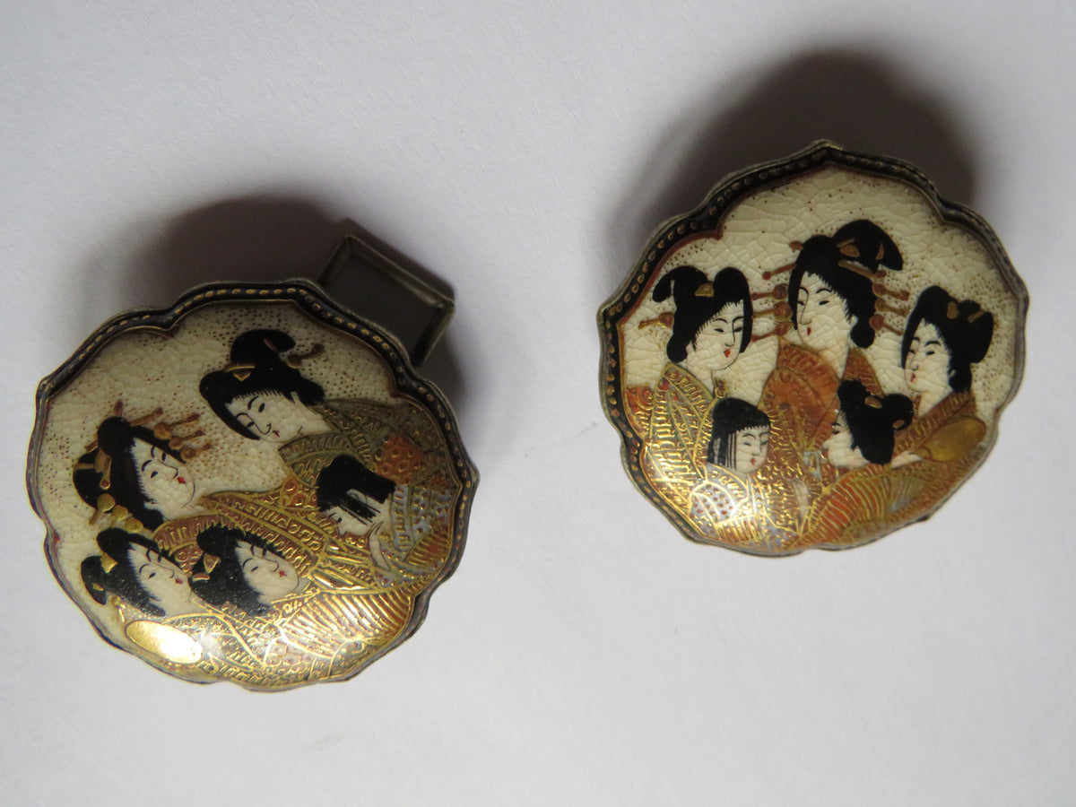 Antique Japanese Satsuma 2 Piece Belt Buckle