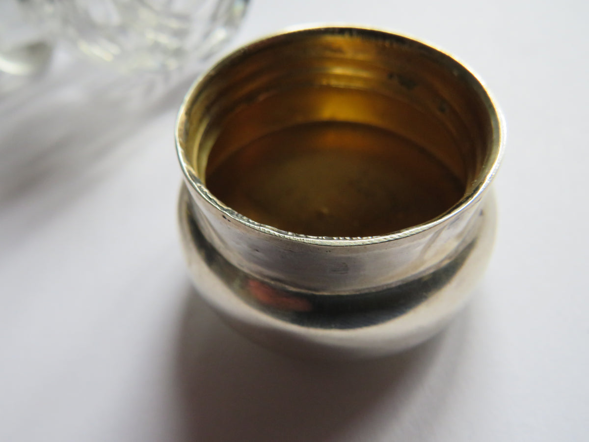 An Excellent Antique Sterling Silver & Enamel Lid Glass Jar / Pot Hallmarked Birmingham 1914