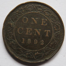 Load image into Gallery viewer, 1892 Queen Victoria Canada One Cent Coin
