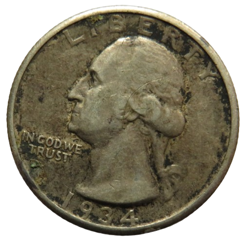 1934 USA Silver Washington $1/4 Quarter Dollar Coin