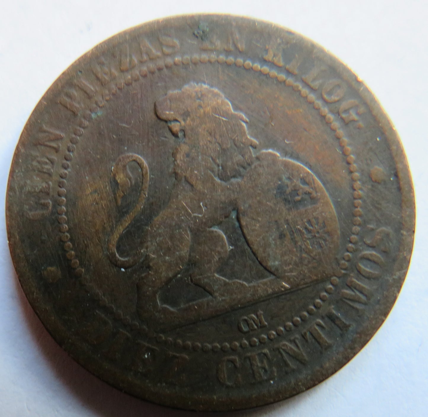 1870 Spain 10 Centimos Coin