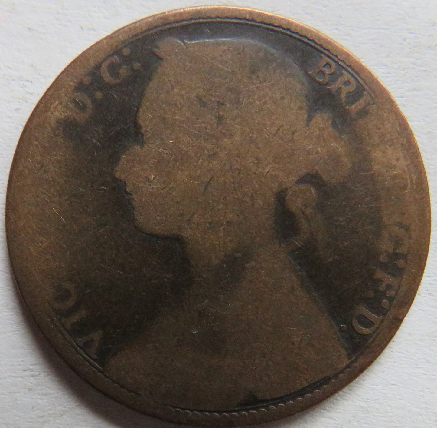1875 Queen Victoria Bun Head One Penny Coin - Great Britain