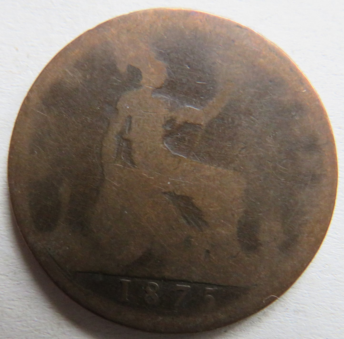 1875 Queen Victoria Bun Head One Penny Coin - Great Britain
