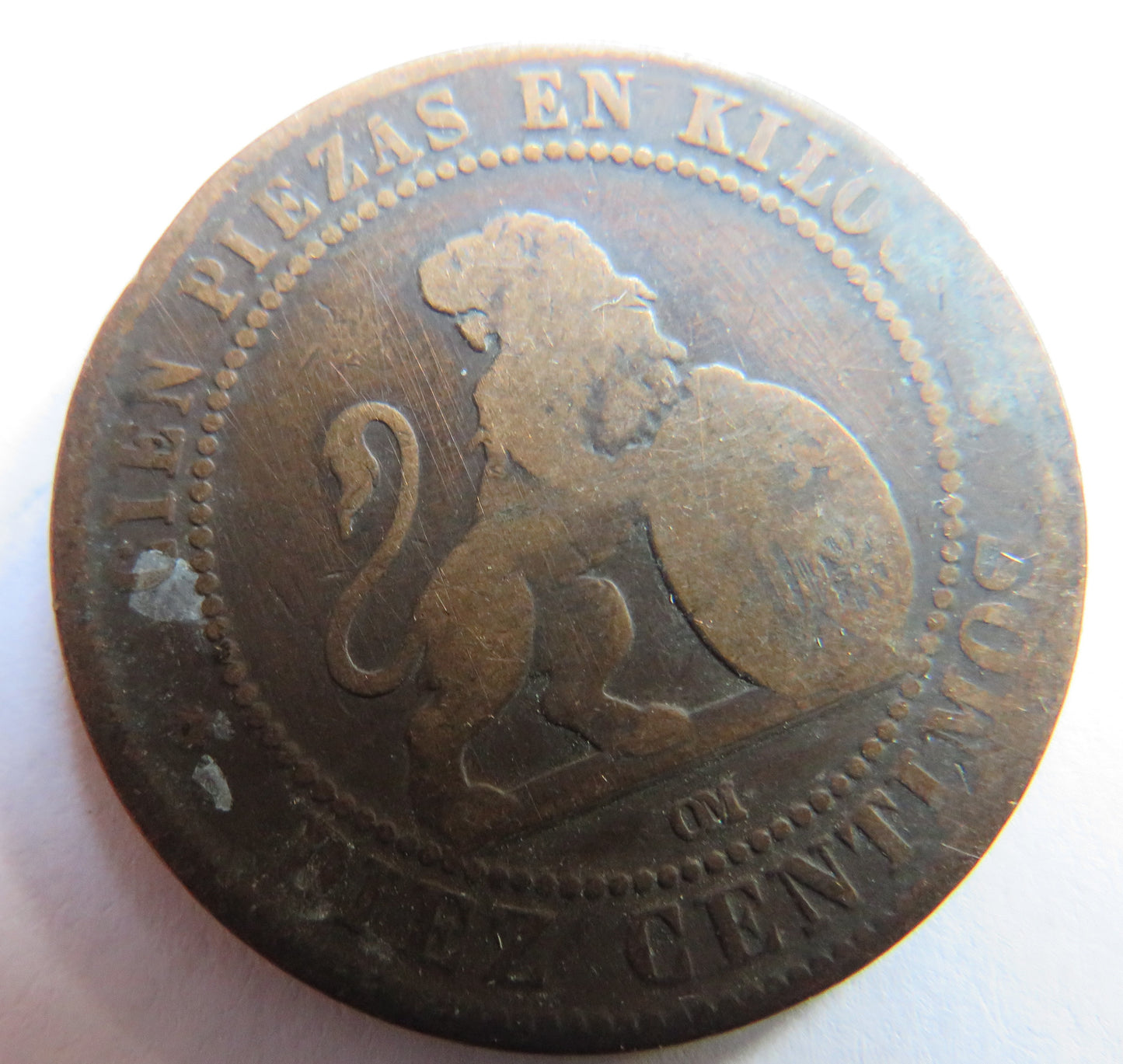 1870 Spain 10 Centimos Coin