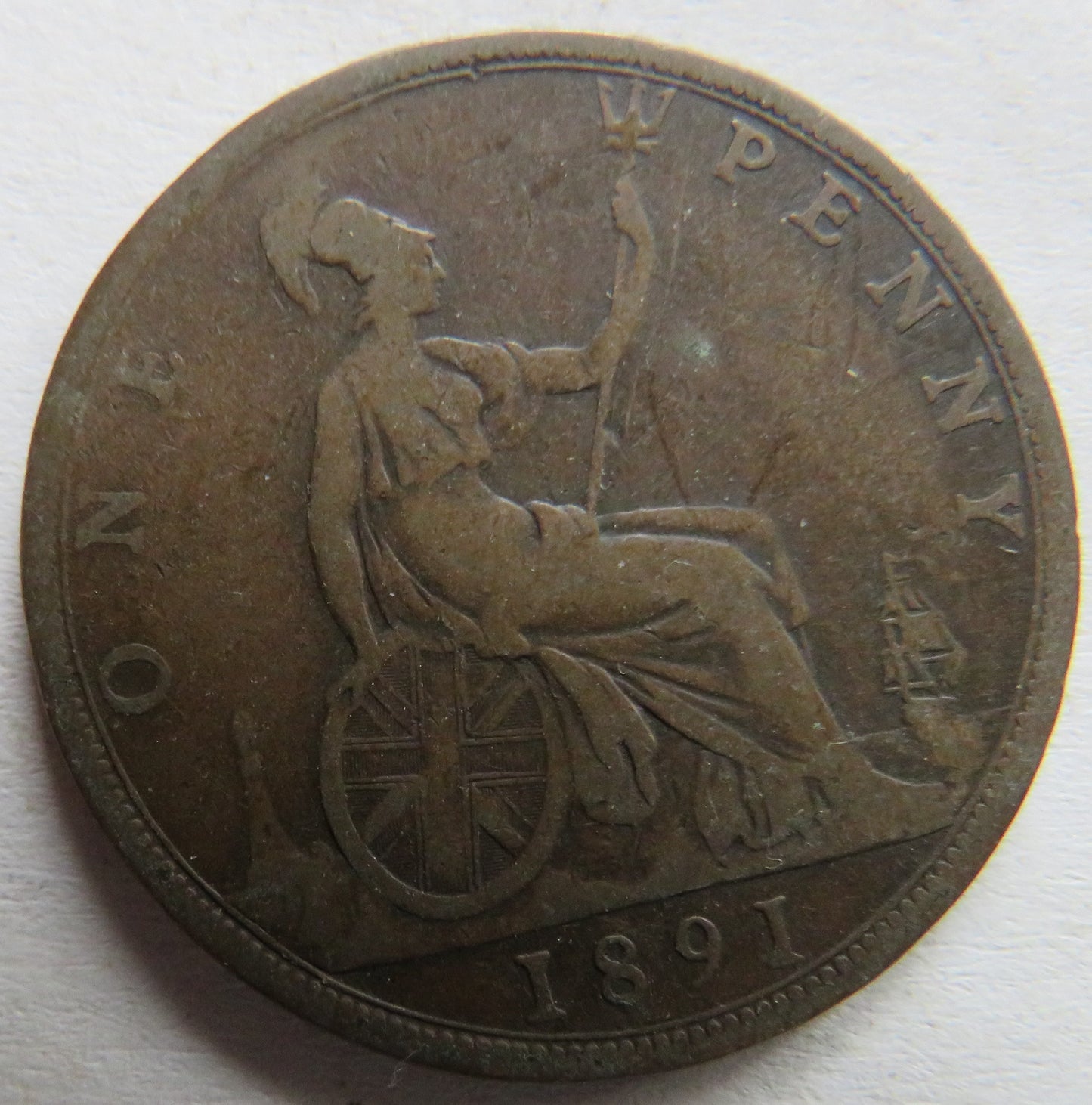 1891 Queen Victoria Bun Head One Penny Coin - Great Britain