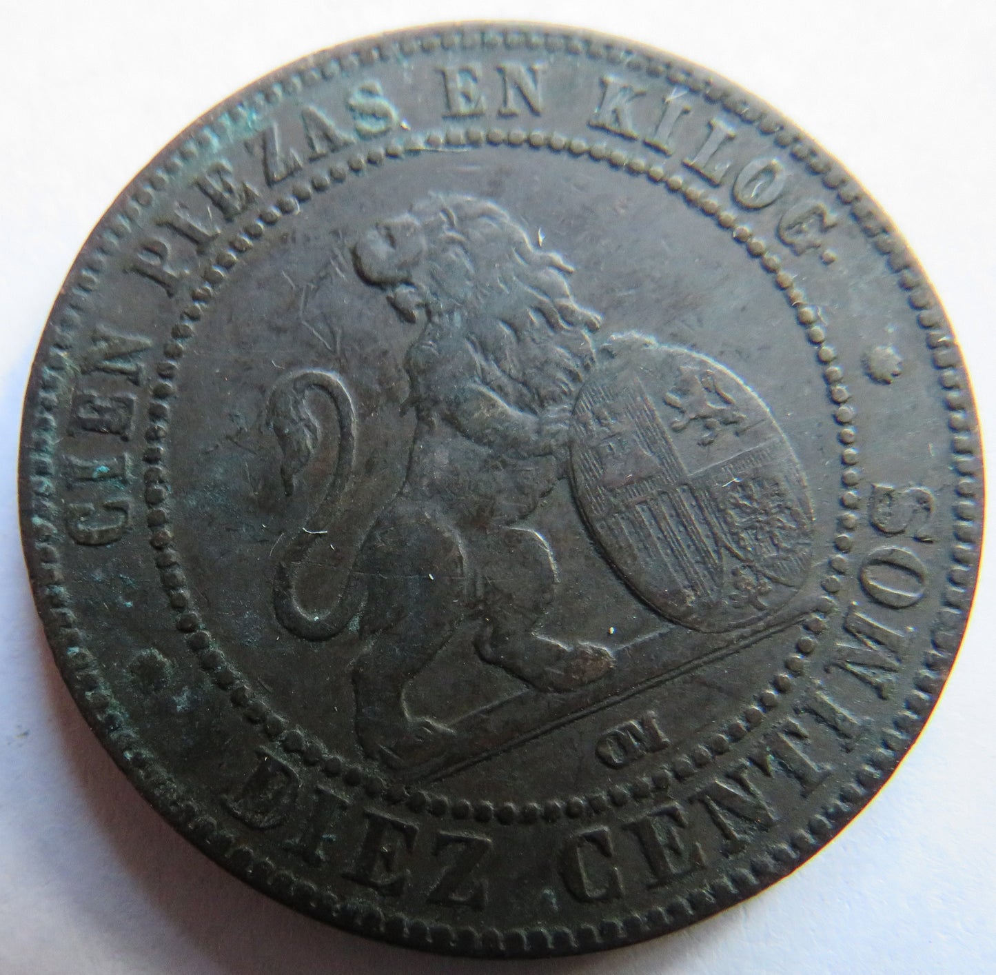 1870 Spain 10 Centimos Coin