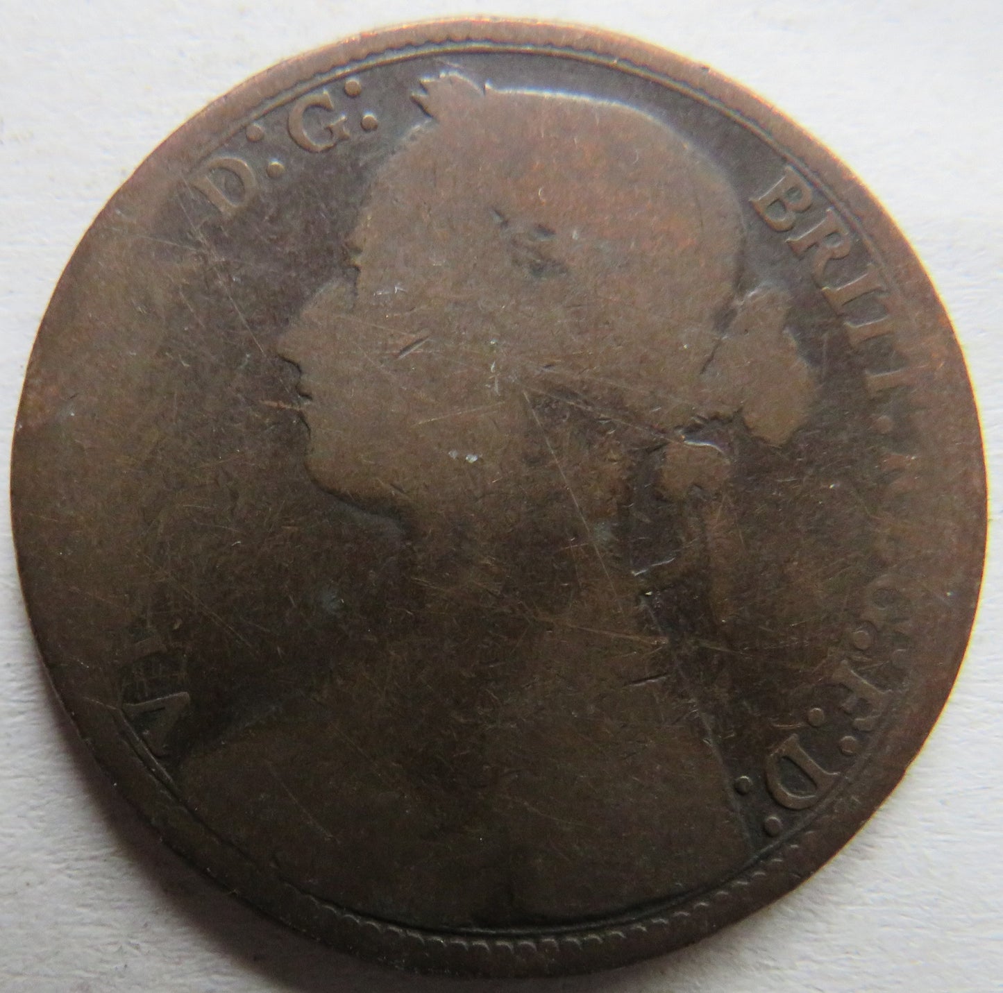 1877 Queen Victoria Bun Head One Penny Coin - Great Britain