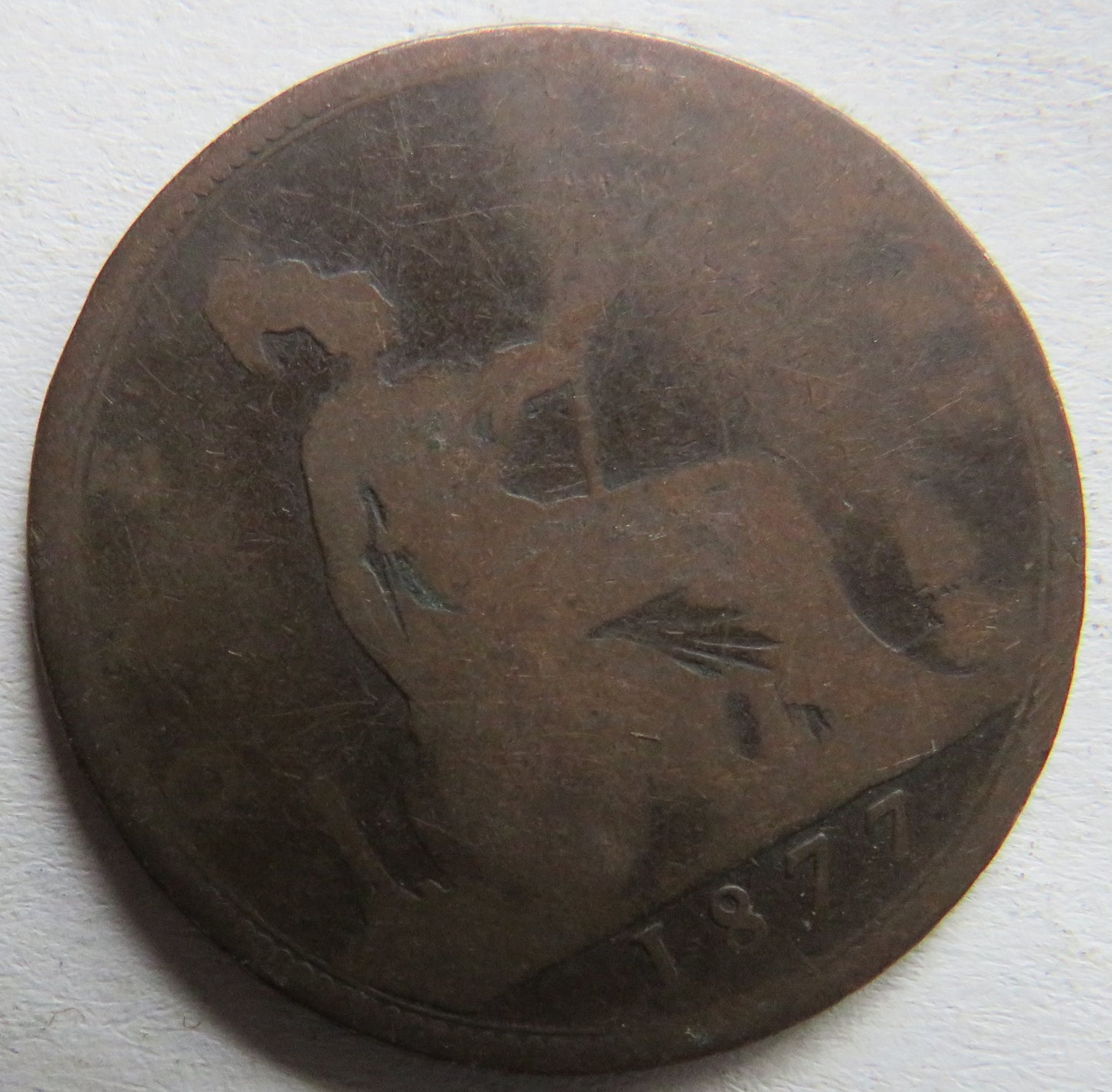 1877 Queen Victoria Bun Head One Penny Coin - Great Britain