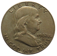 Load image into Gallery viewer, 1962-D USA Silver Franklin Half Dollar $1/2 Coin.
