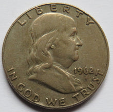 Load image into Gallery viewer, 1962-D USA Silver Franklin Half Dollar $1/2 Coin.
