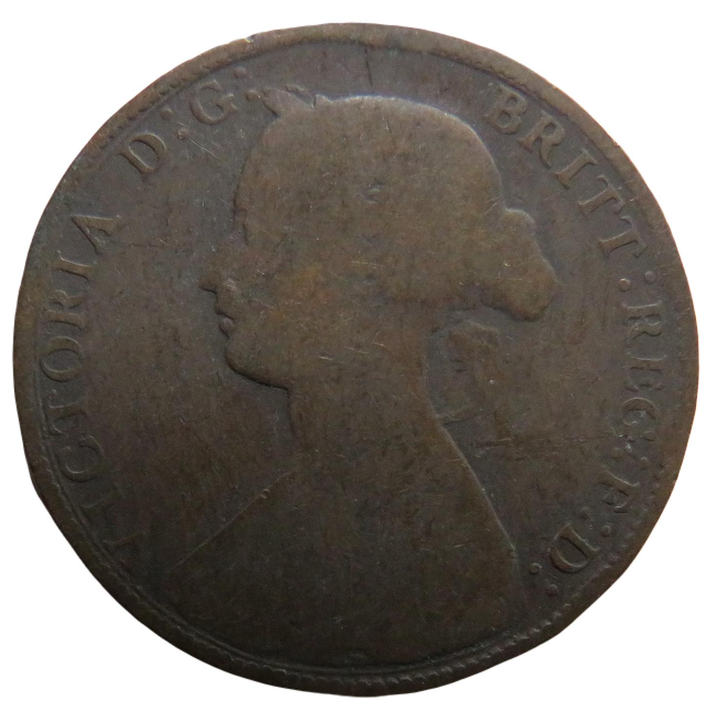 1861 Queen Victoria Bun Head Halfpenny Coin - Great Britain