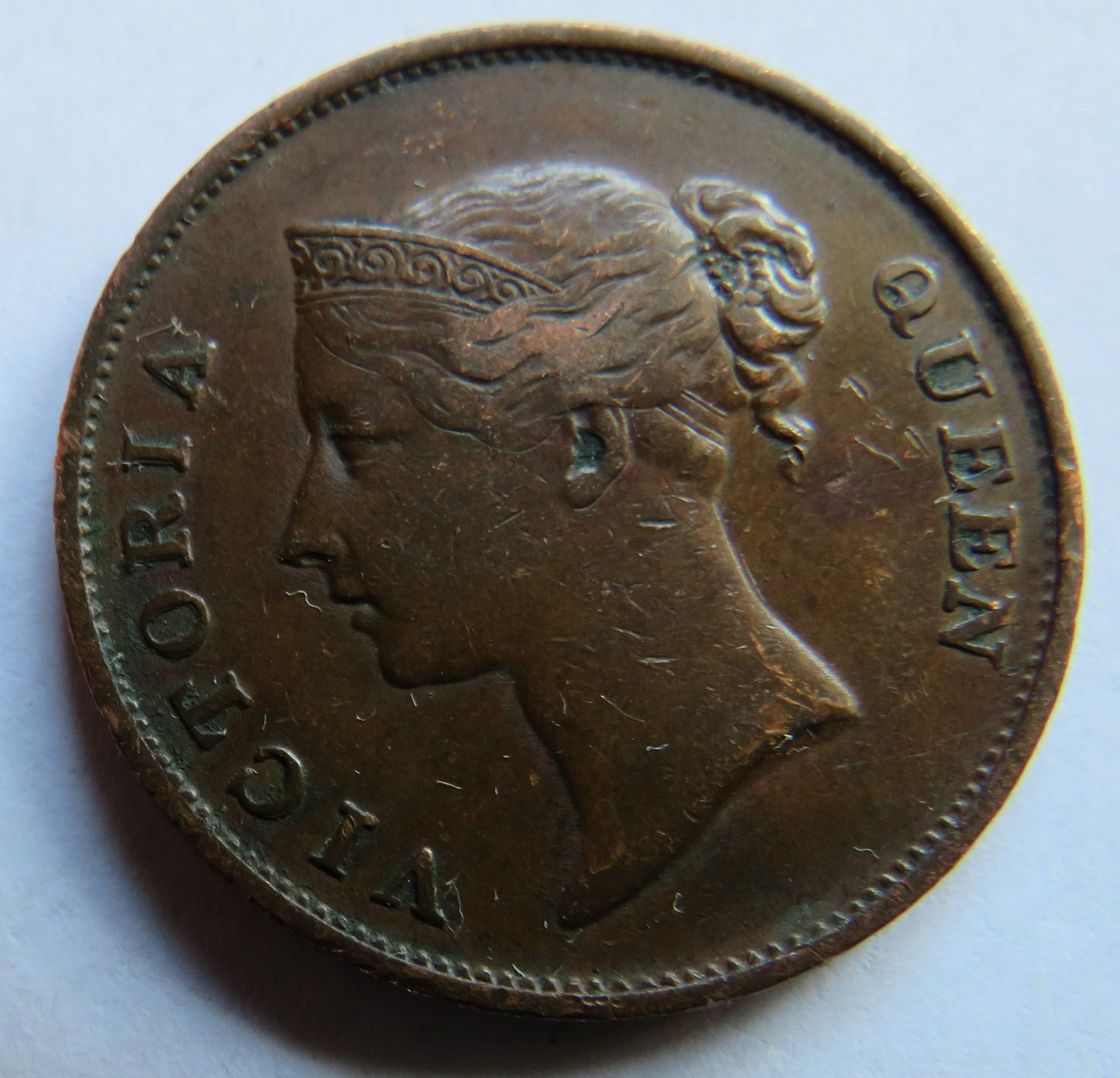 1862 Queen Victoria India Straits Settlements One Cent Coin