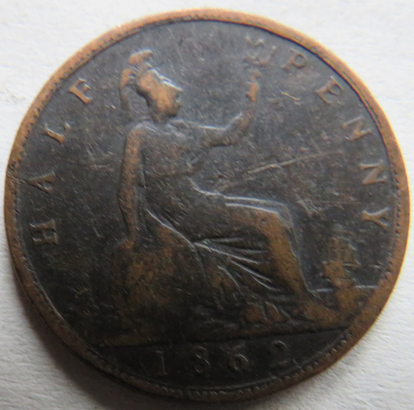 1862 Queen Victoria Bun Head Halfpenny Coin - Great Britain