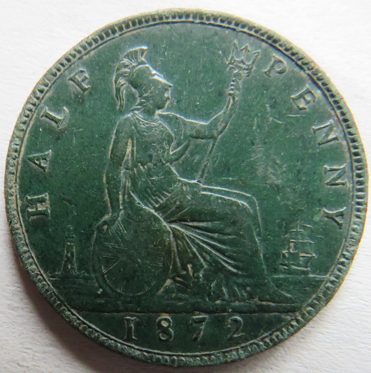 1872 Queen Victoria Bun Head Halfpenny Coin - Great Britain