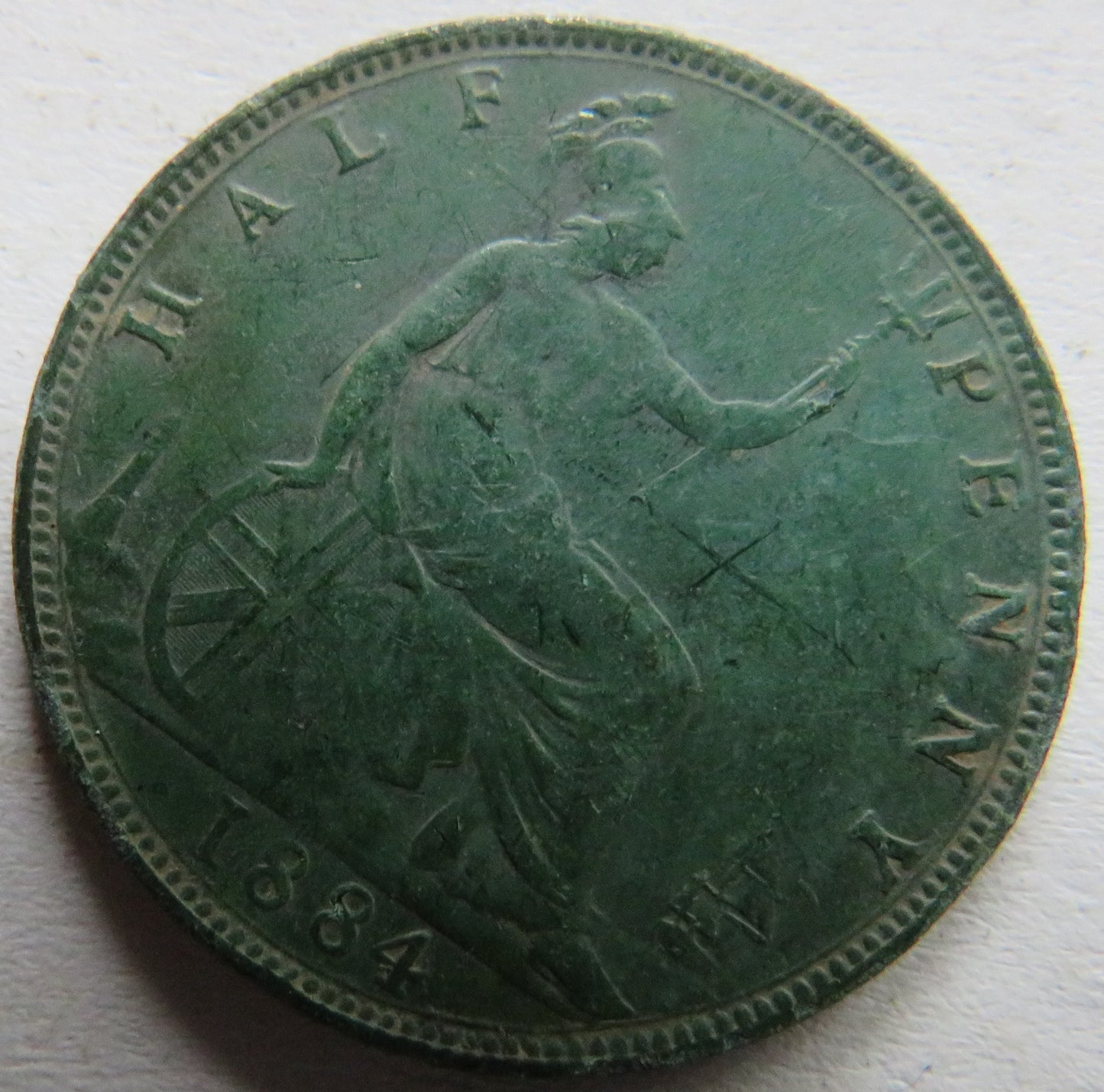 1884 Queen Victoria Bun Head Halfpenny Coin - Great Britain