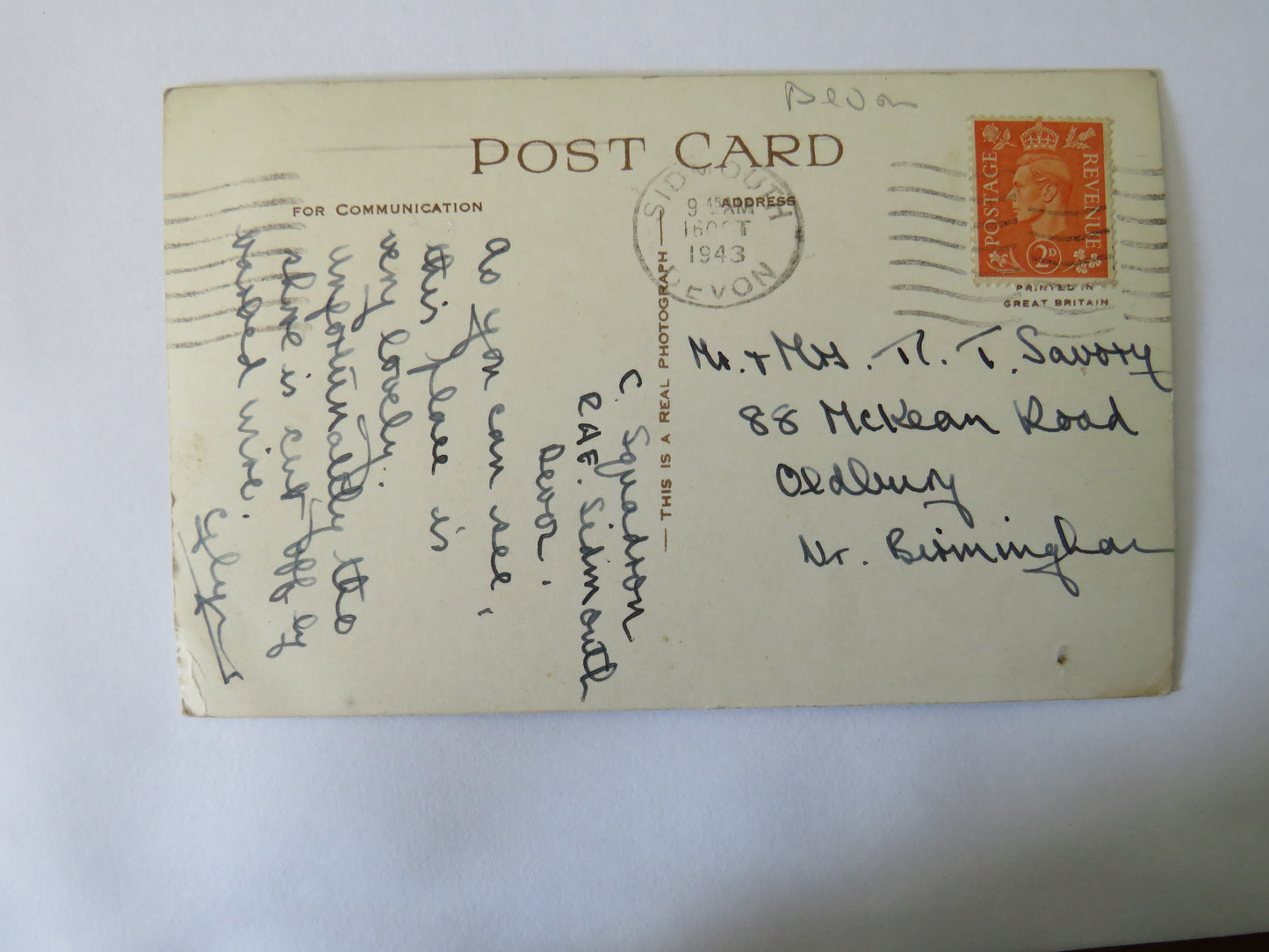 Vintage Postcard of Sidmouth from Salcombe Hill, 1943