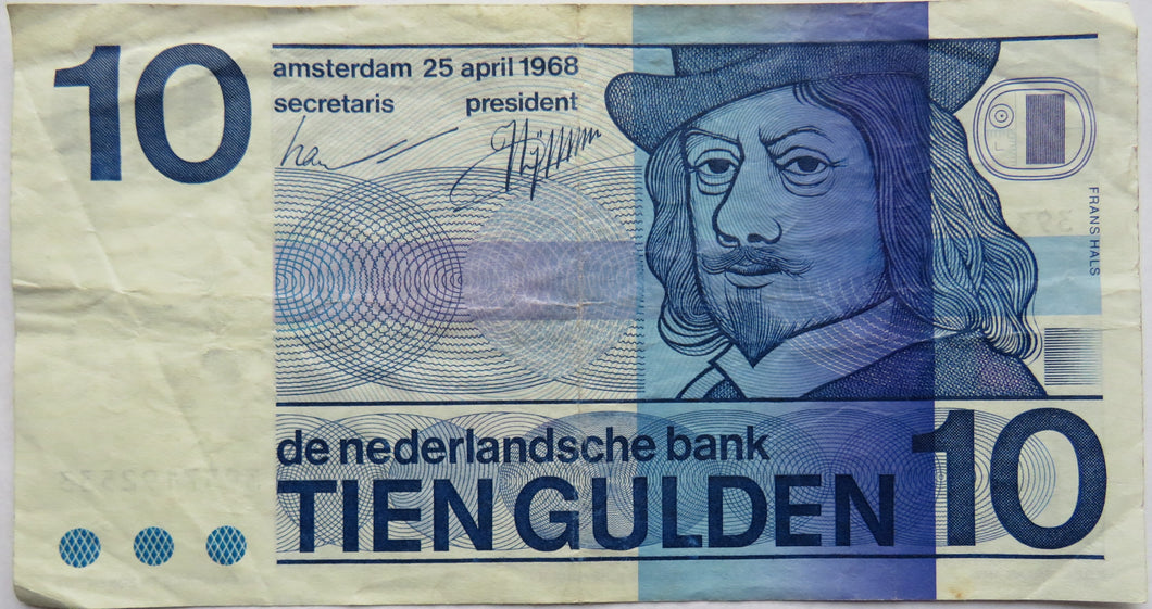 1968 Netherlands 10 Gulden Banknote