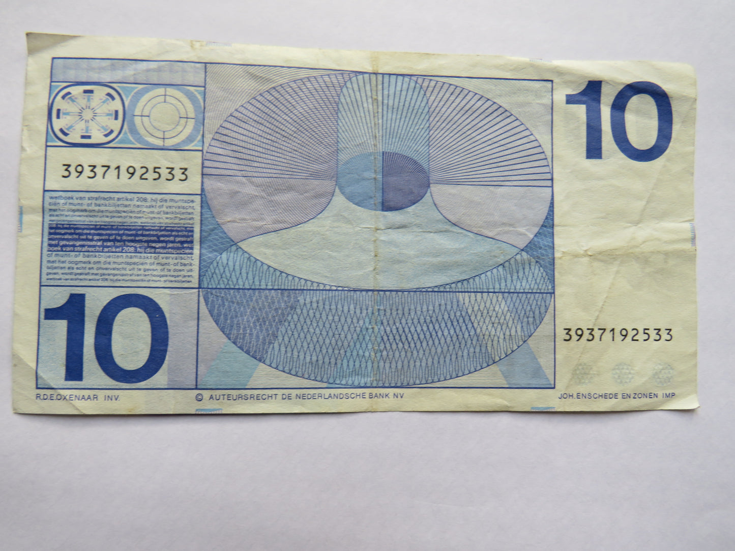 1968 Netherlands 10 Gulden Banknote