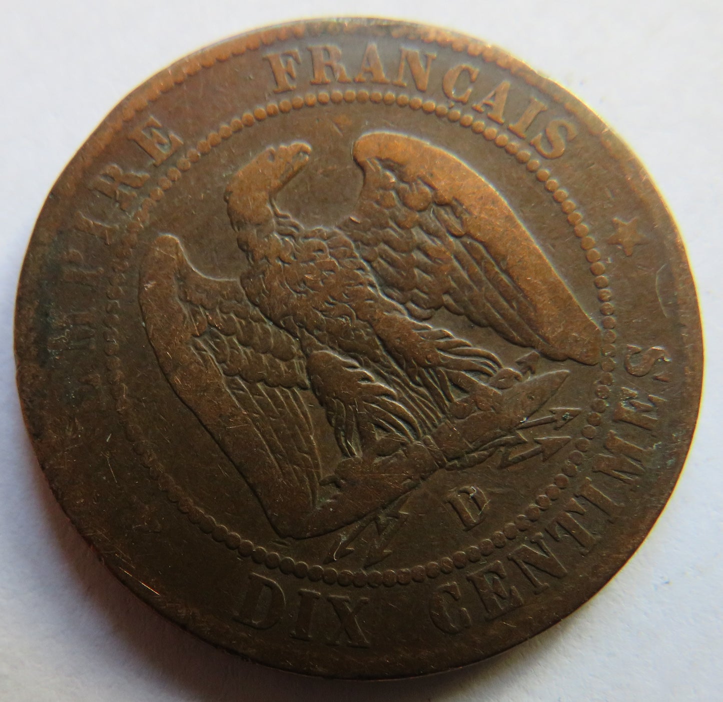 1855-D France Napoleon III France 10 Centimes Coin