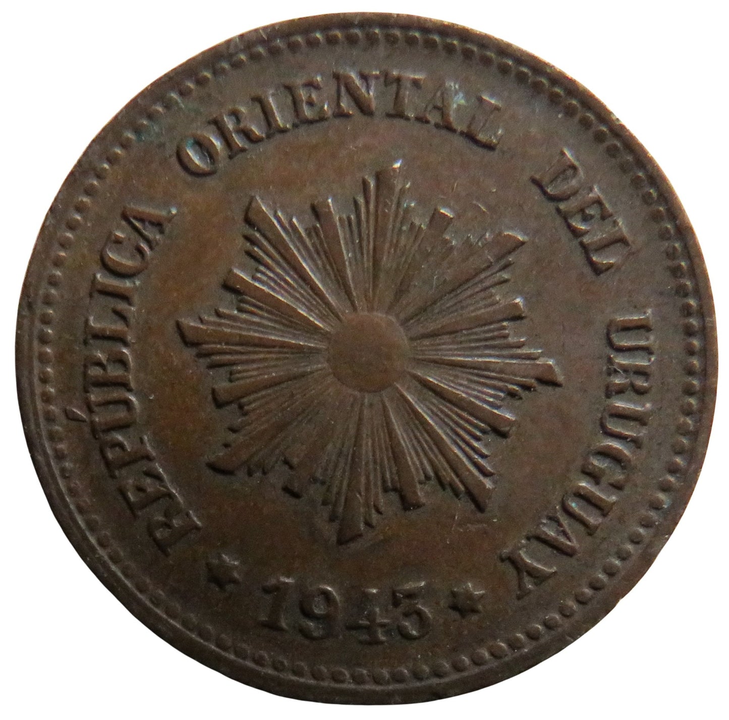 1943 Uruguay 2 Centesimos Coin