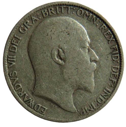 1908 King Edward VII Silver Sixpence Coin - Great Britain