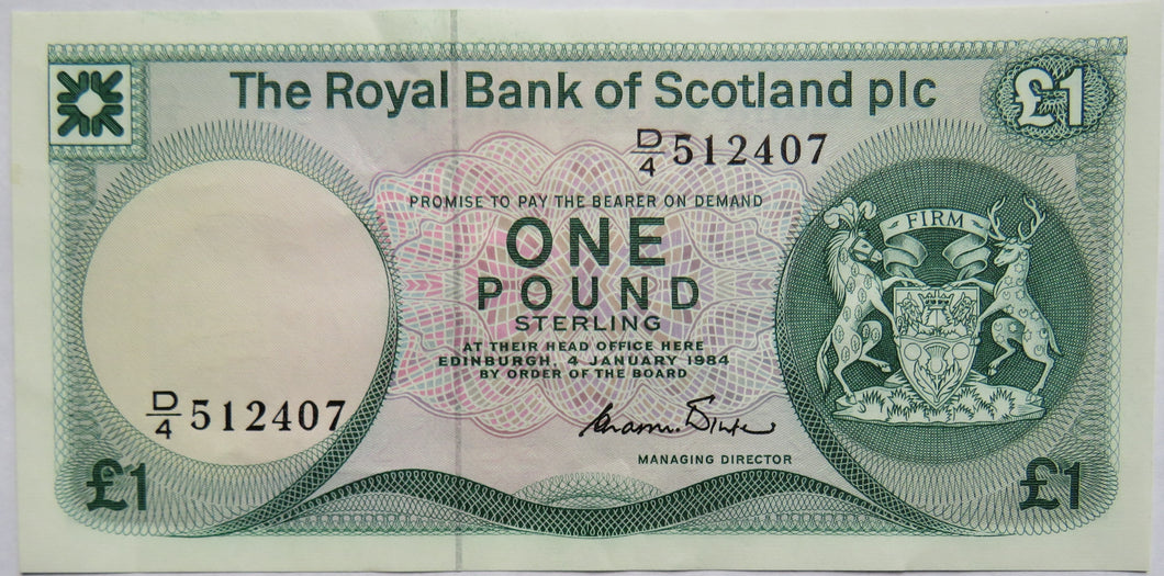 1984 The Royal Bank of Scotland Plc £1 One Pound Banknote