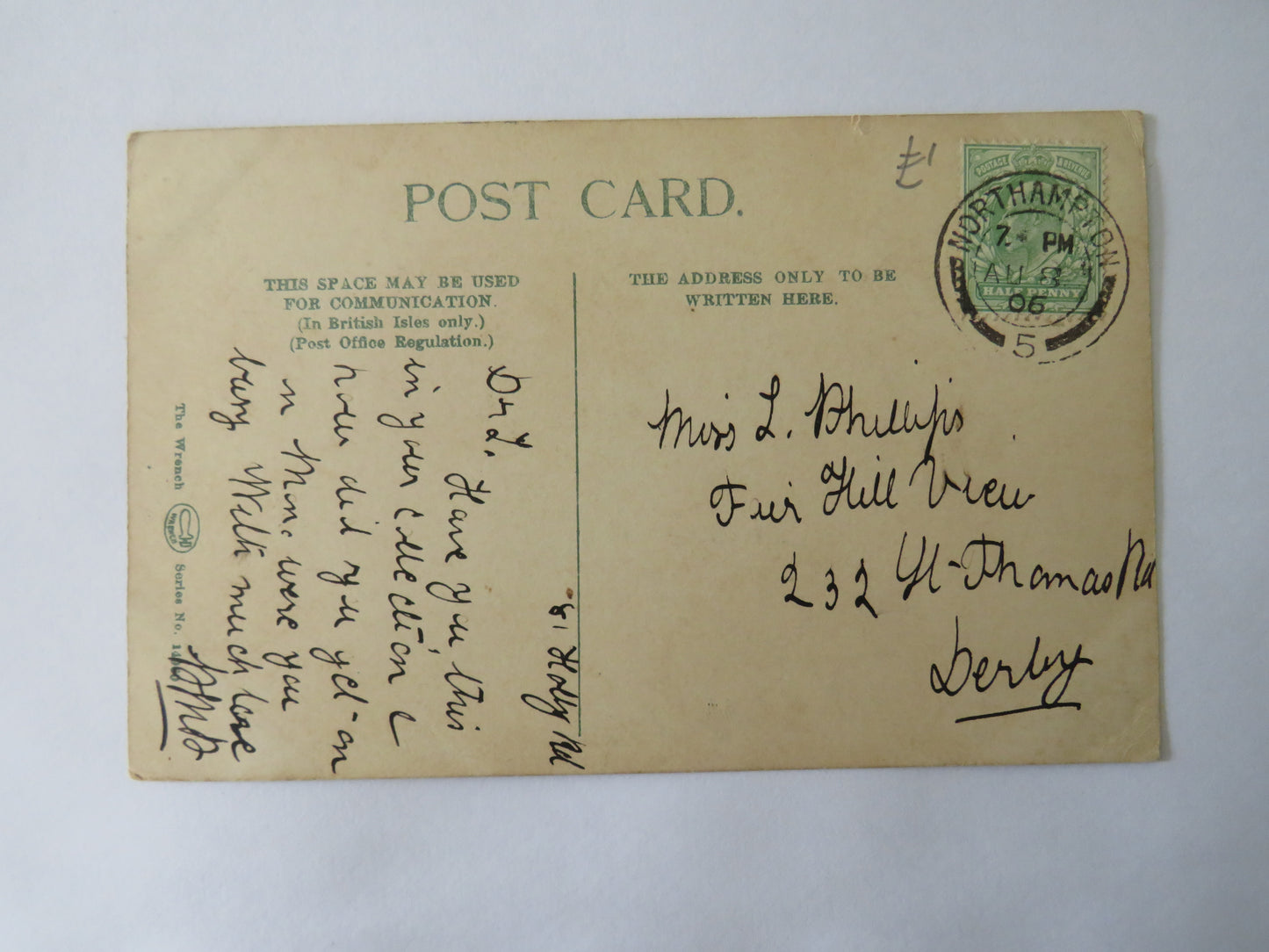 Vintage Postcard of Abington Church and Abbey, Northampton, 1906
