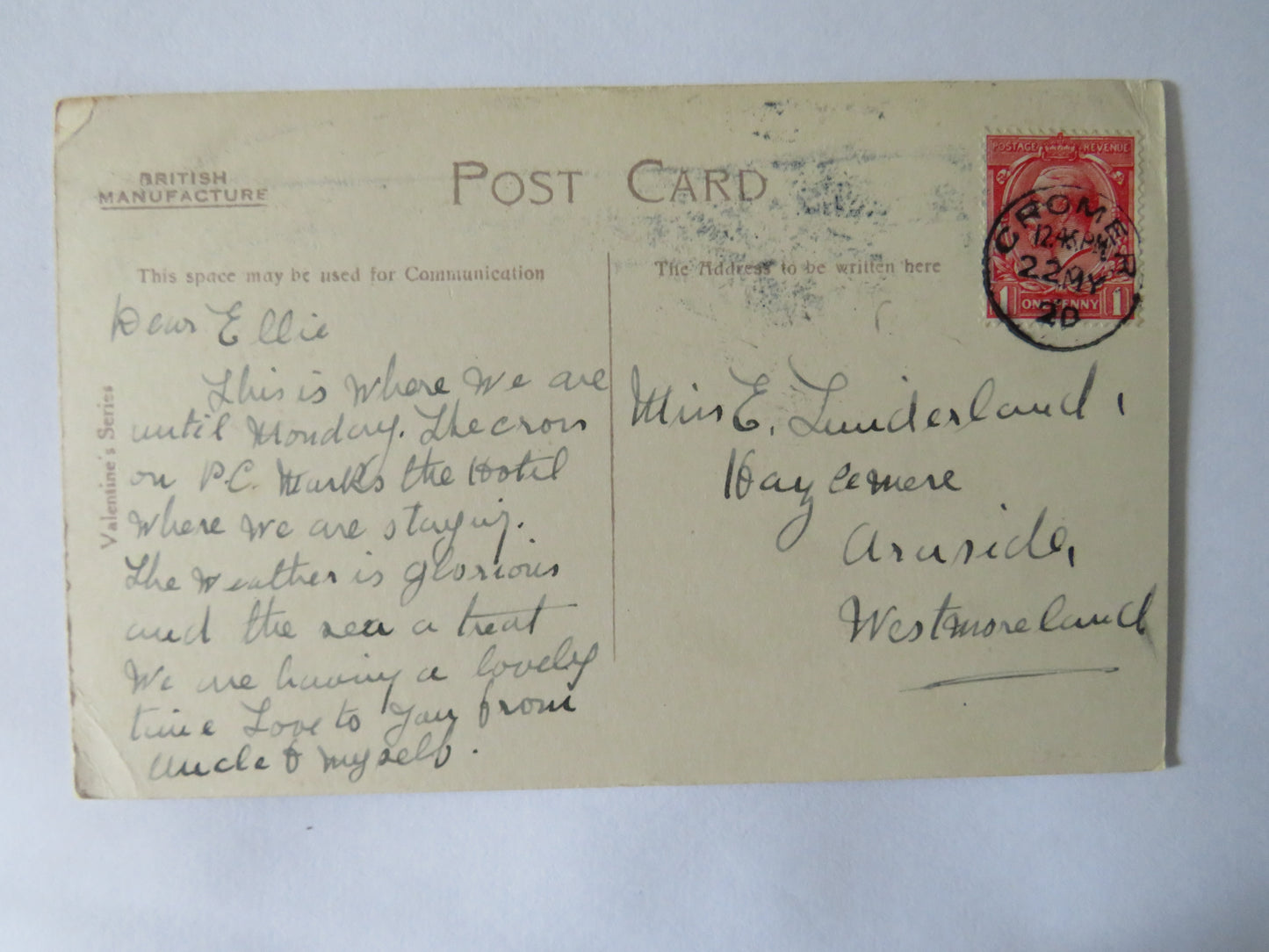 Vintage Postcard of W. Cliff and Beach, Cromer, 1920