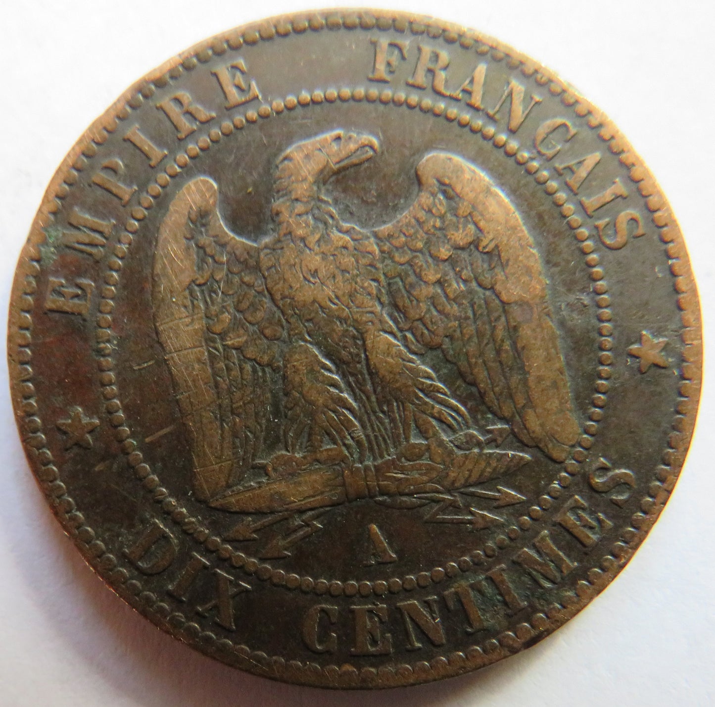 1853-A France Napoleon III 10 Centimes Coin