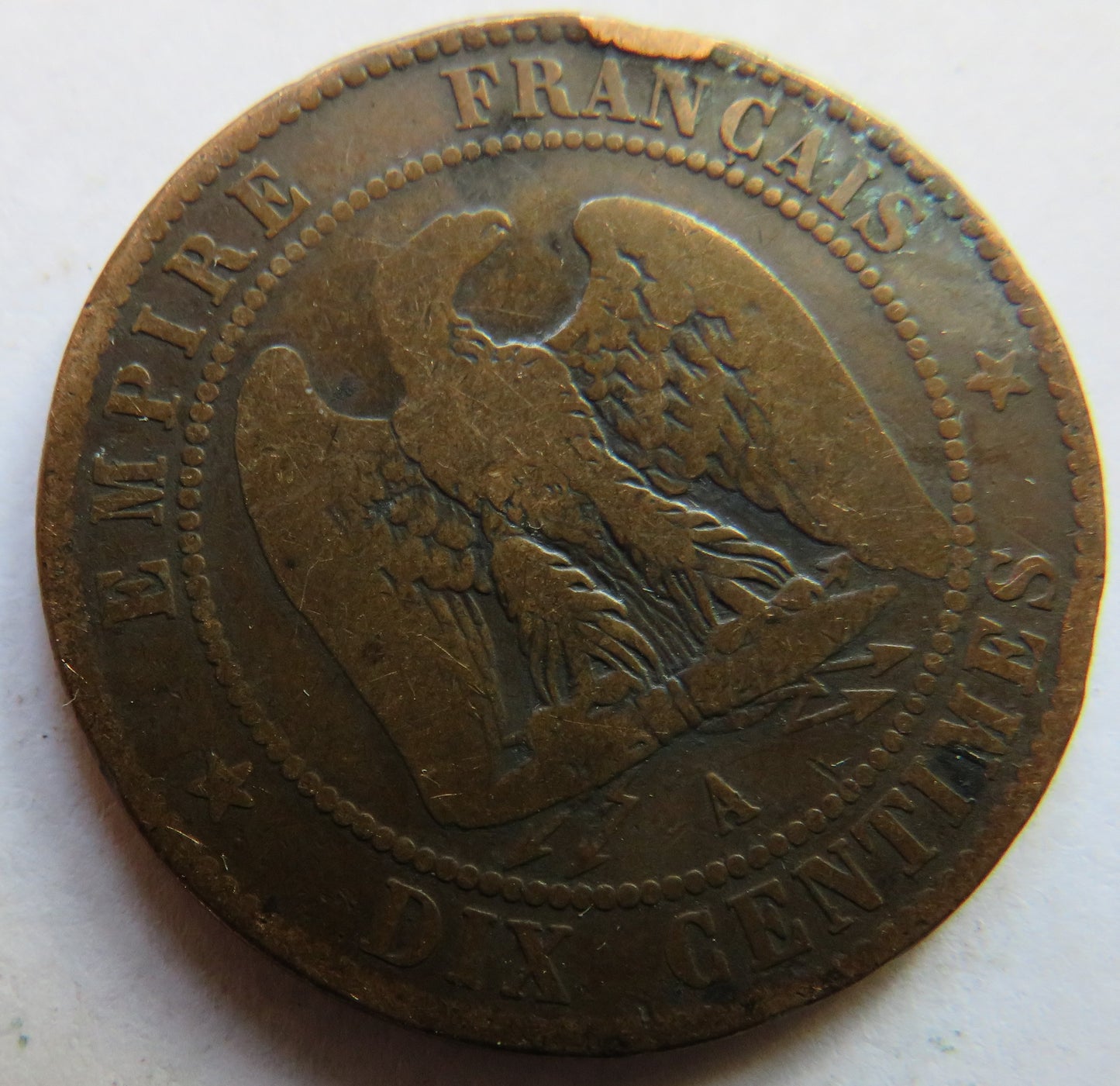 1862-A France Napoleon III 10 Centimes Coin