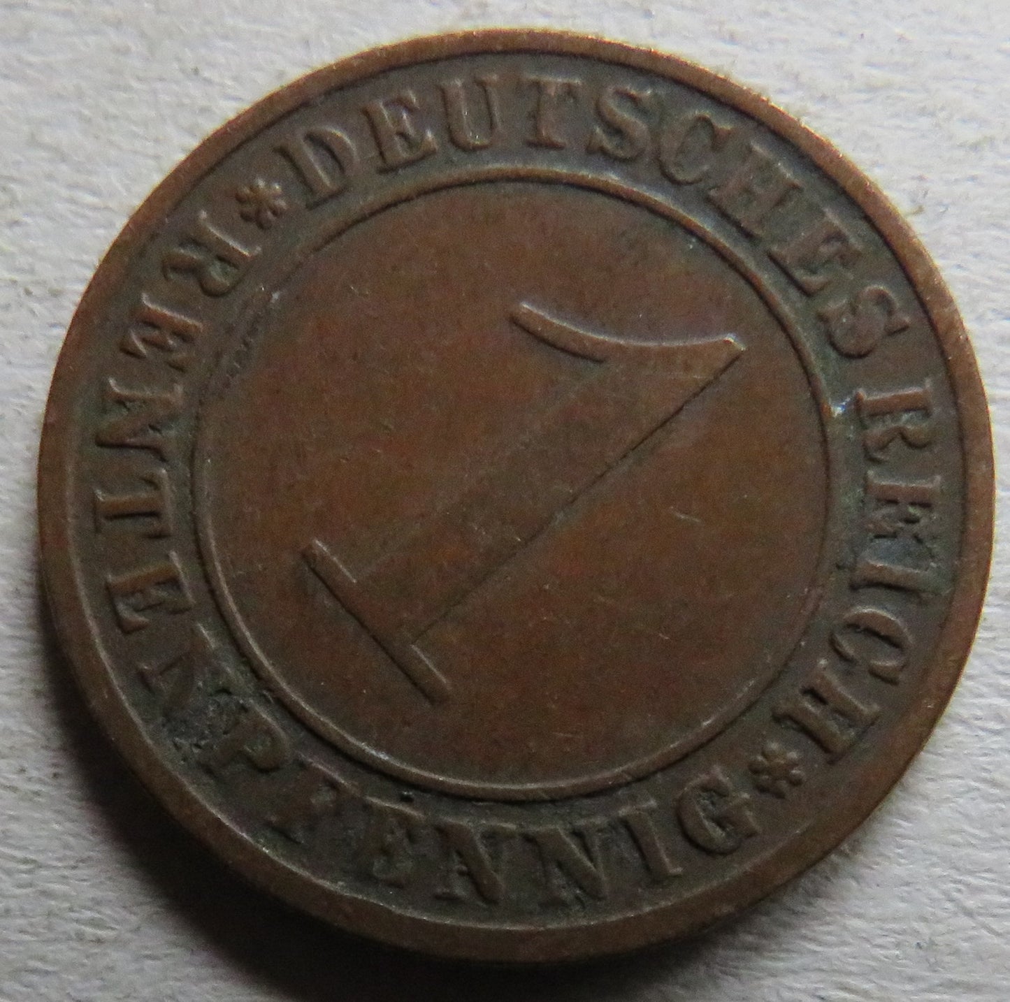 1923-E Germany One Pfennig Coin