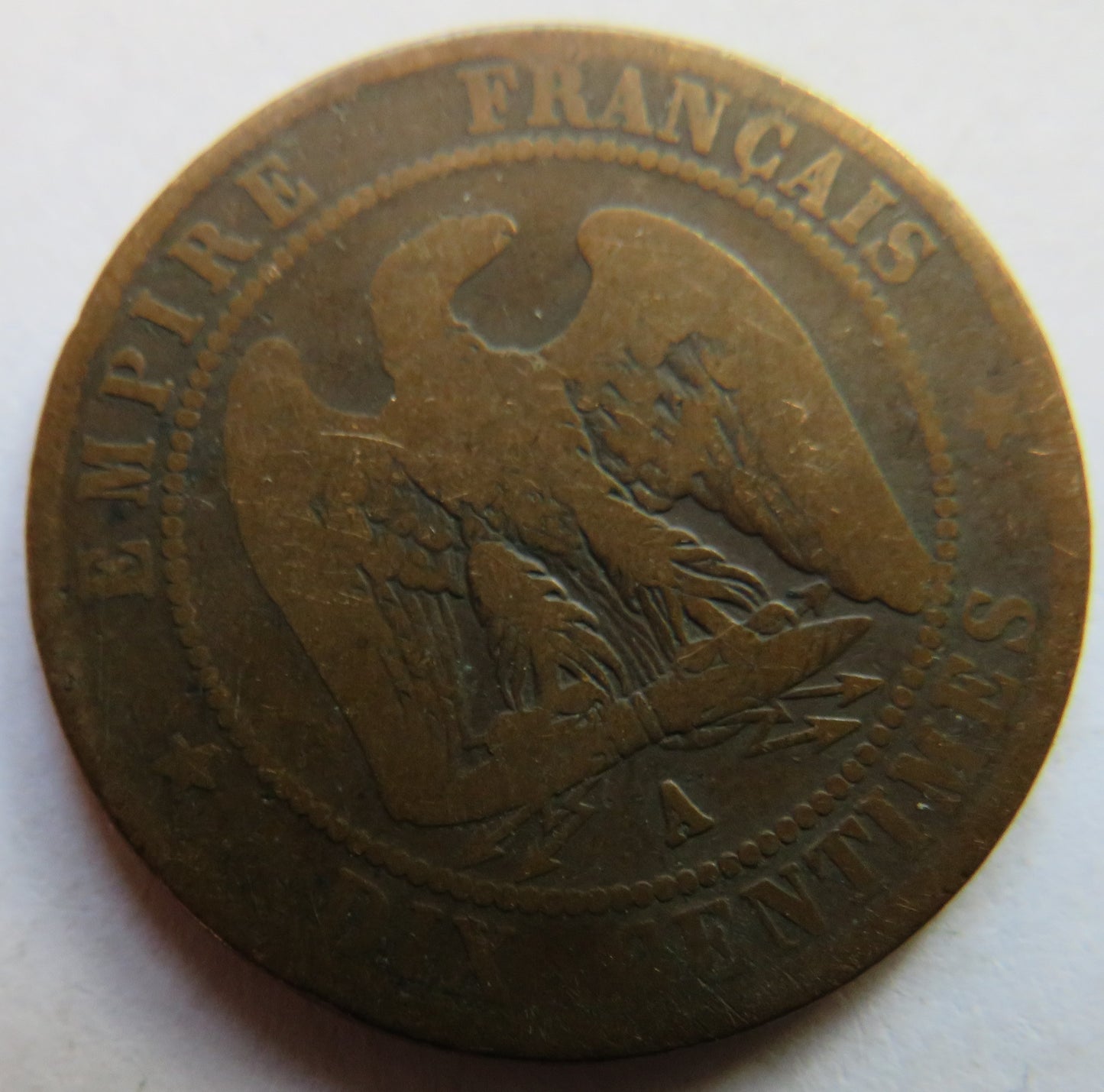 1863-A France Napoleon III 10 Centimes Coin