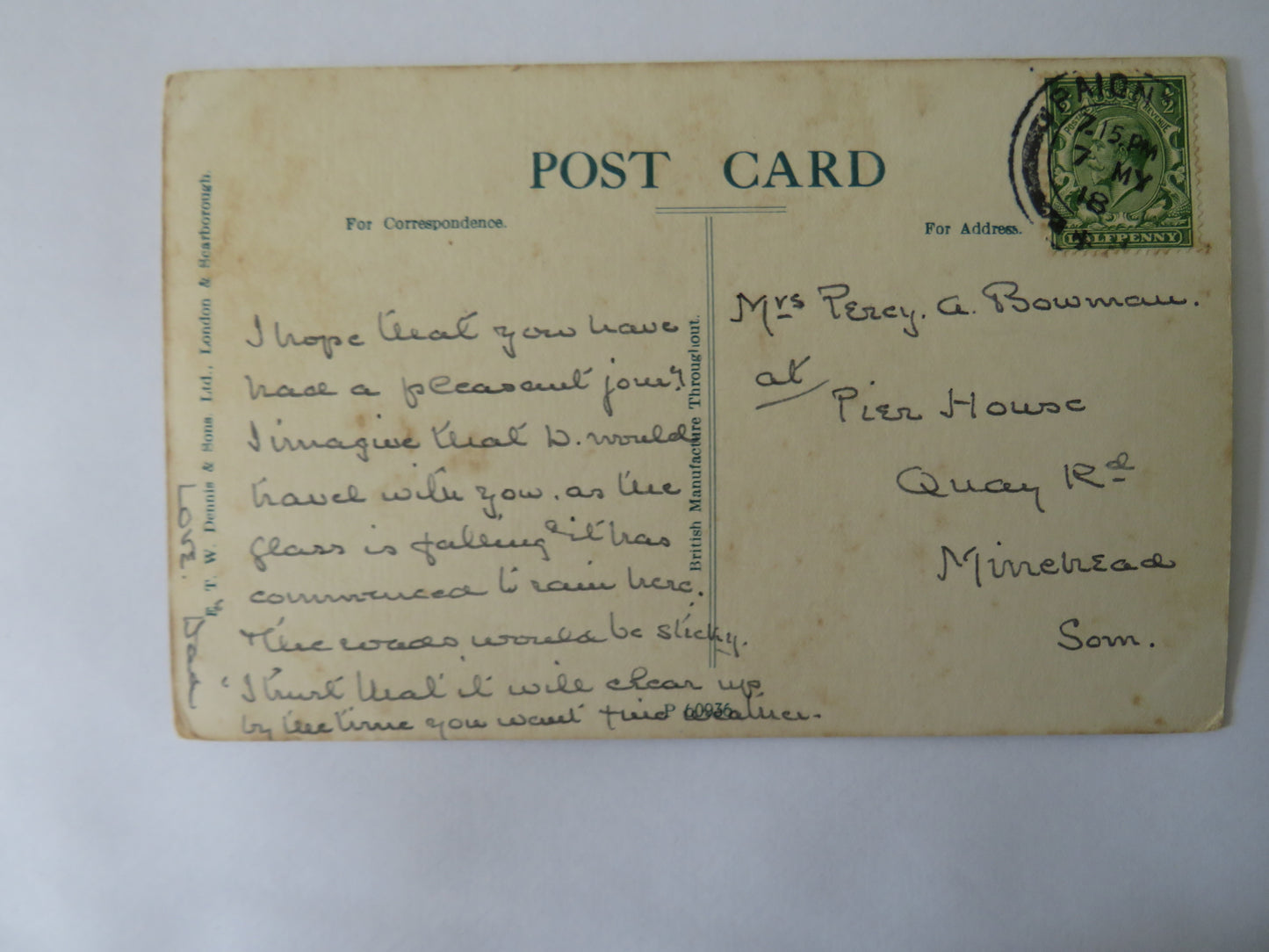 Vintage Postcard of Cottage by the Sea, Paignton, 1918