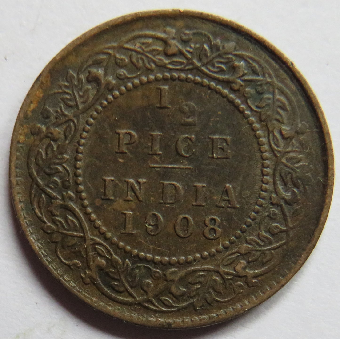 1908 King Edward VII India 1/2 Pice Coin