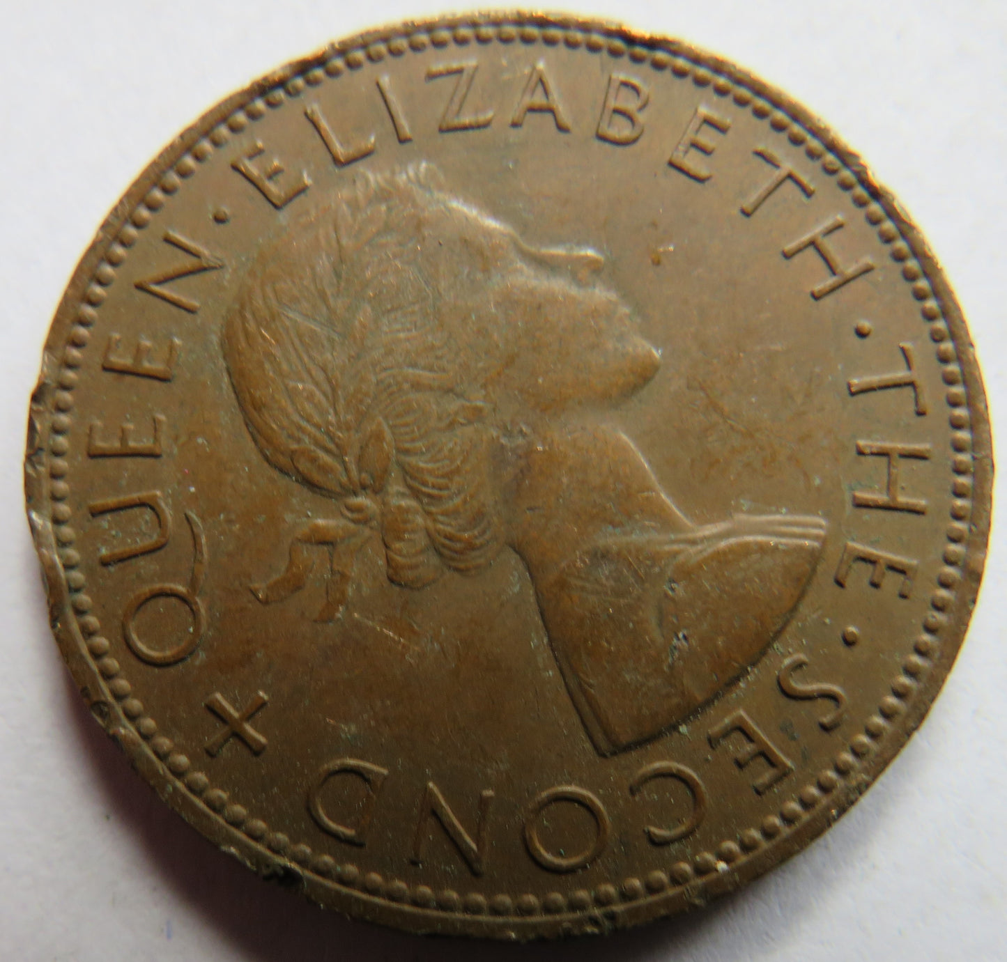 1958 Queen Elizabeth II New Zealand One Penny Coin