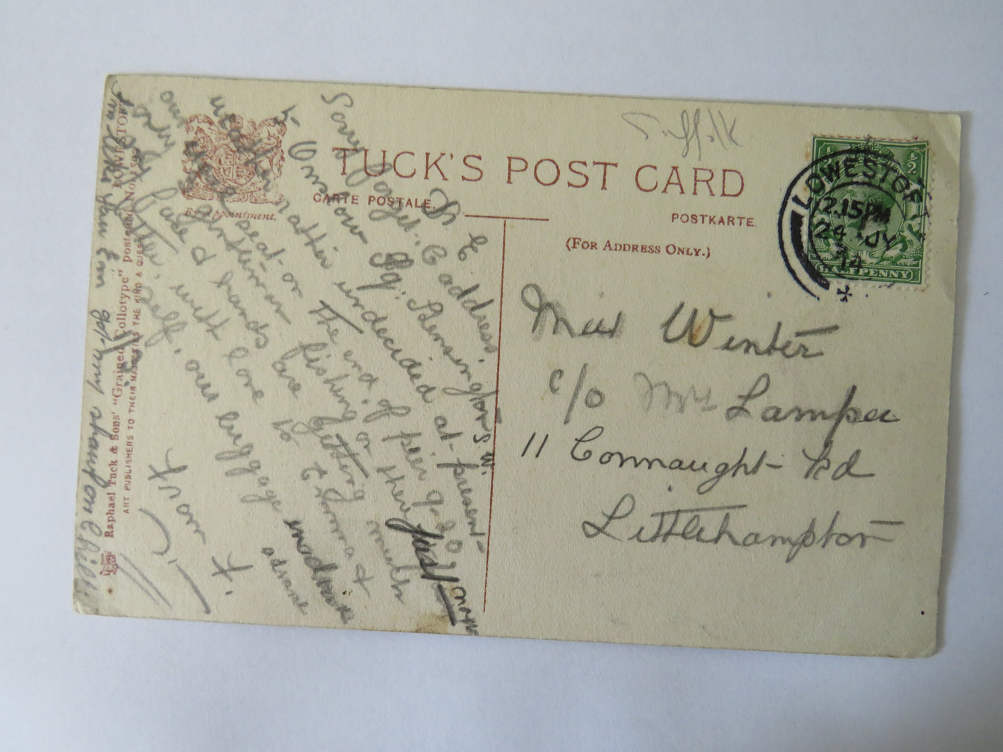 Vintage Postcard of Rough Sea, Lowestoft Harbour, 1914