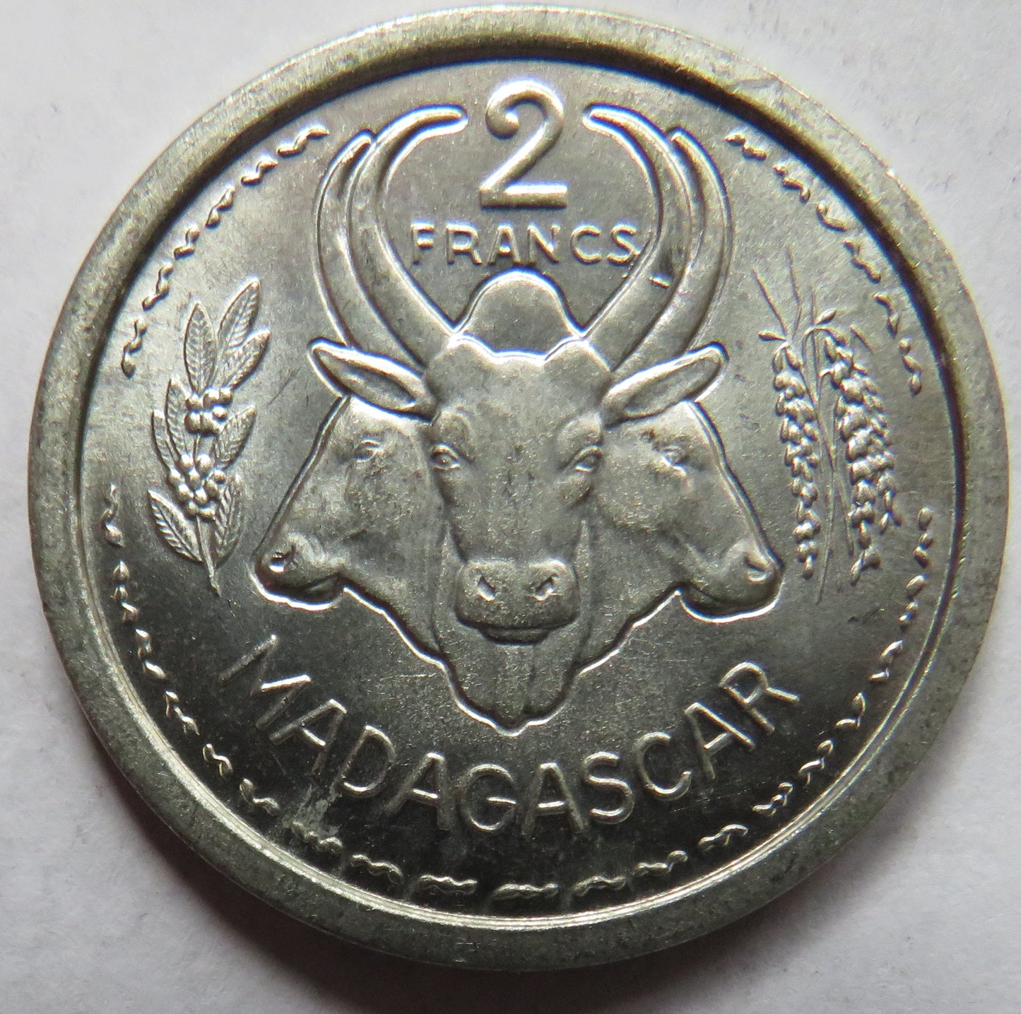 1948 Madagascar 2 Francs Coin Unc