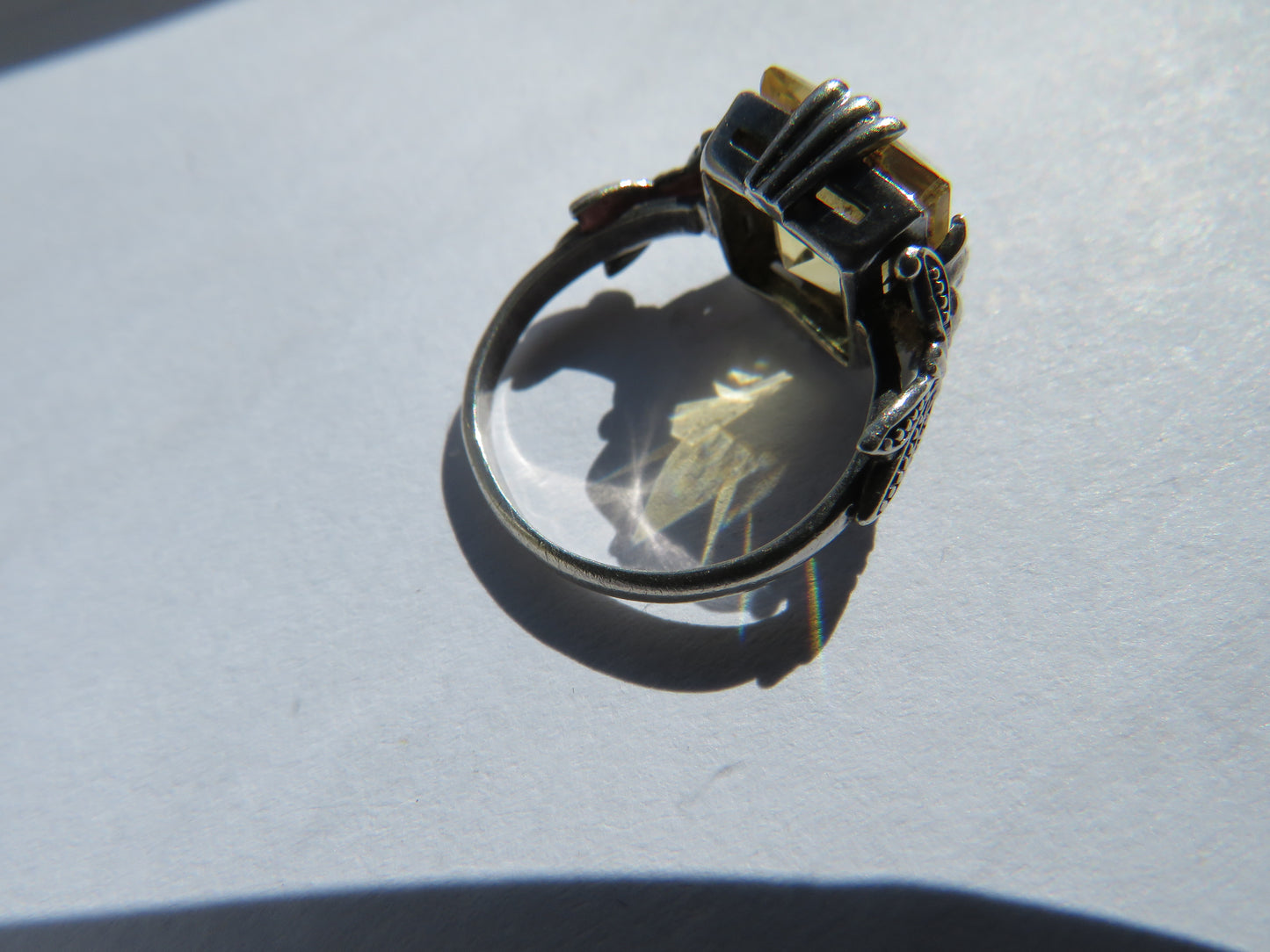 Vintage Ladies Silver & Citrine Stone Ring - UK Size H