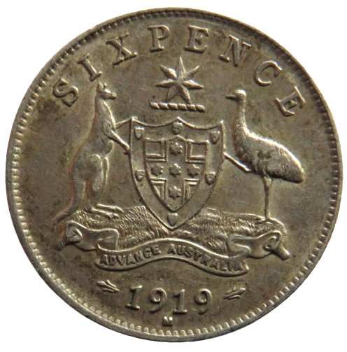 1919-M King George V Australia Silver Sixpence Coin Higher Grade