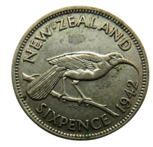 Load image into Gallery viewer, 1942 King George VI New Zealand Silver Sixpence Coin
