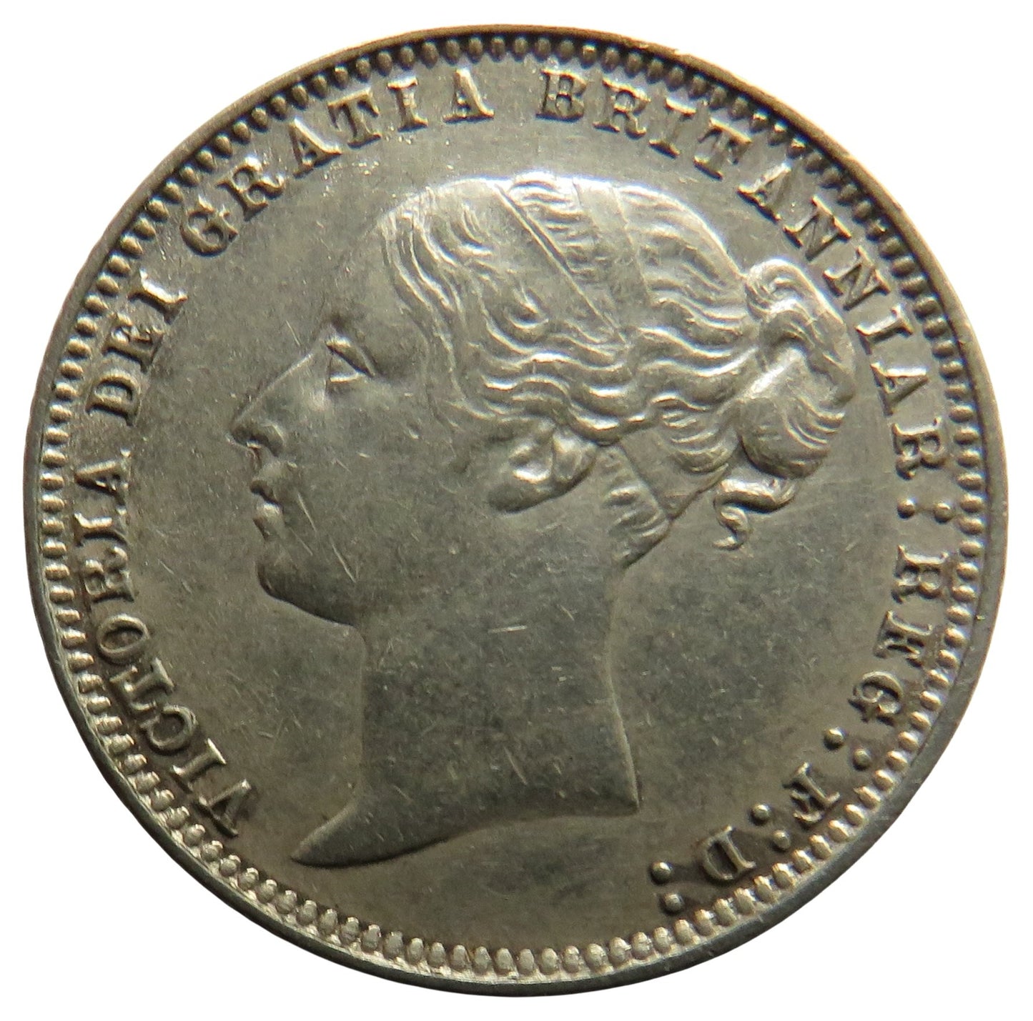 1877 Queen Victoria Young Head Silver Sixpence Coin In High Grade