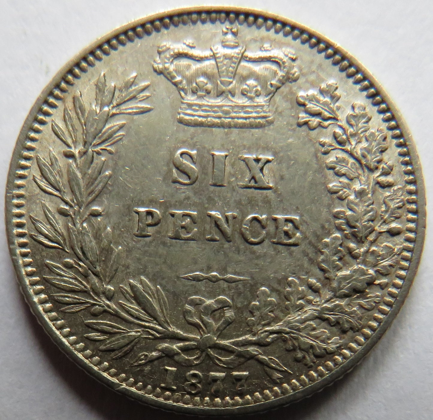 1877 Queen Victoria Young Head Silver Sixpence Coin In High Grade