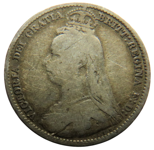 1892 Queen Victoria Jubilee Head Silver Sixpence Coin - Great Britain