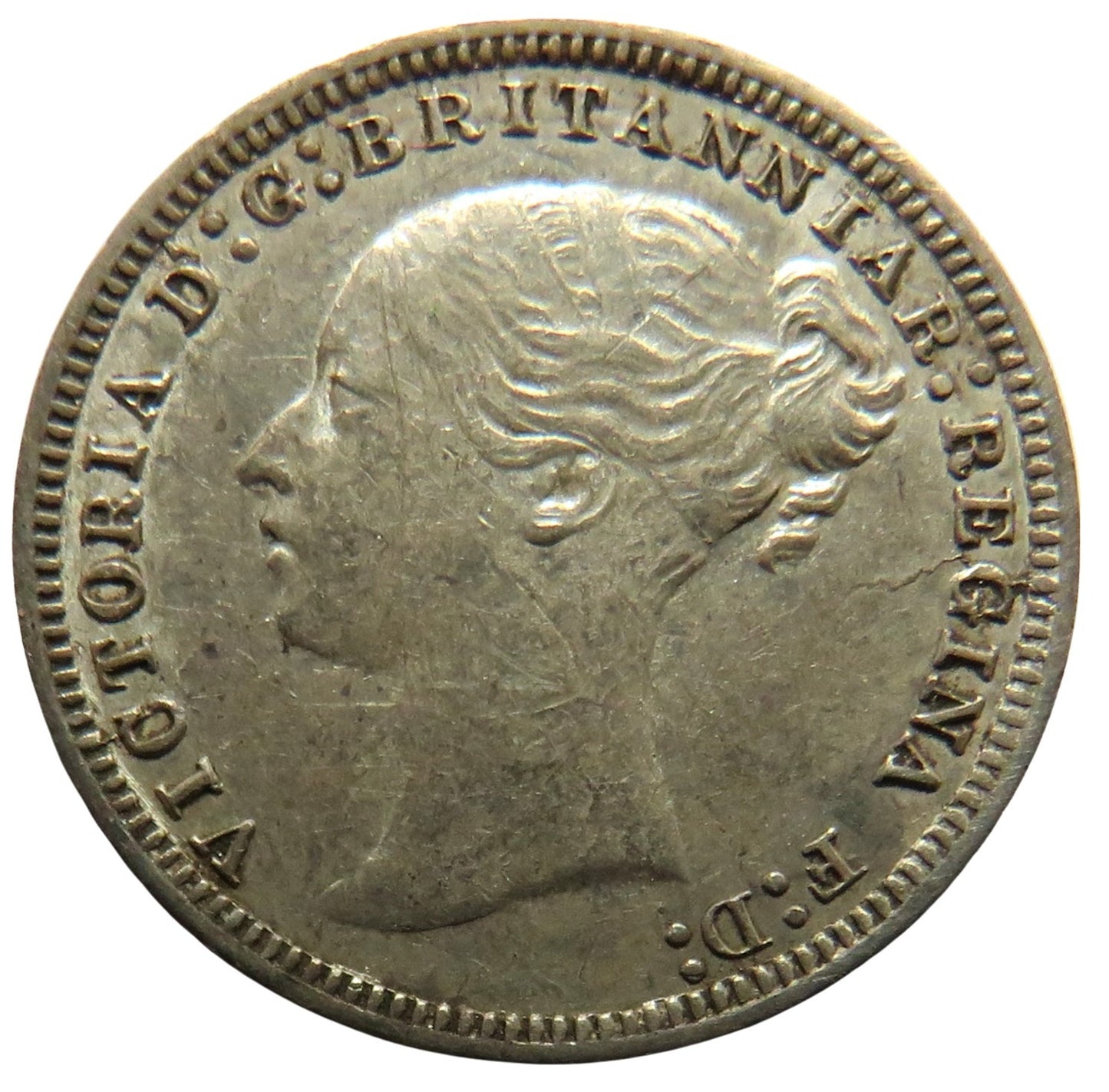 1874 Queen Victoria Young Head Silver Threepence Coin - Great Britain