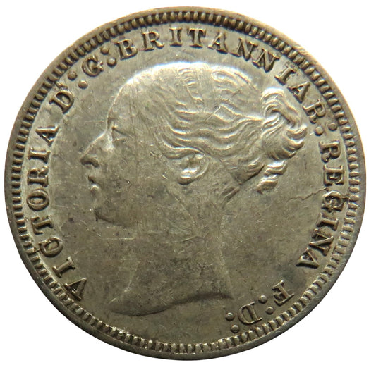 1874 Queen Victoria Young Head Silver Threepence Coin - Great Britain