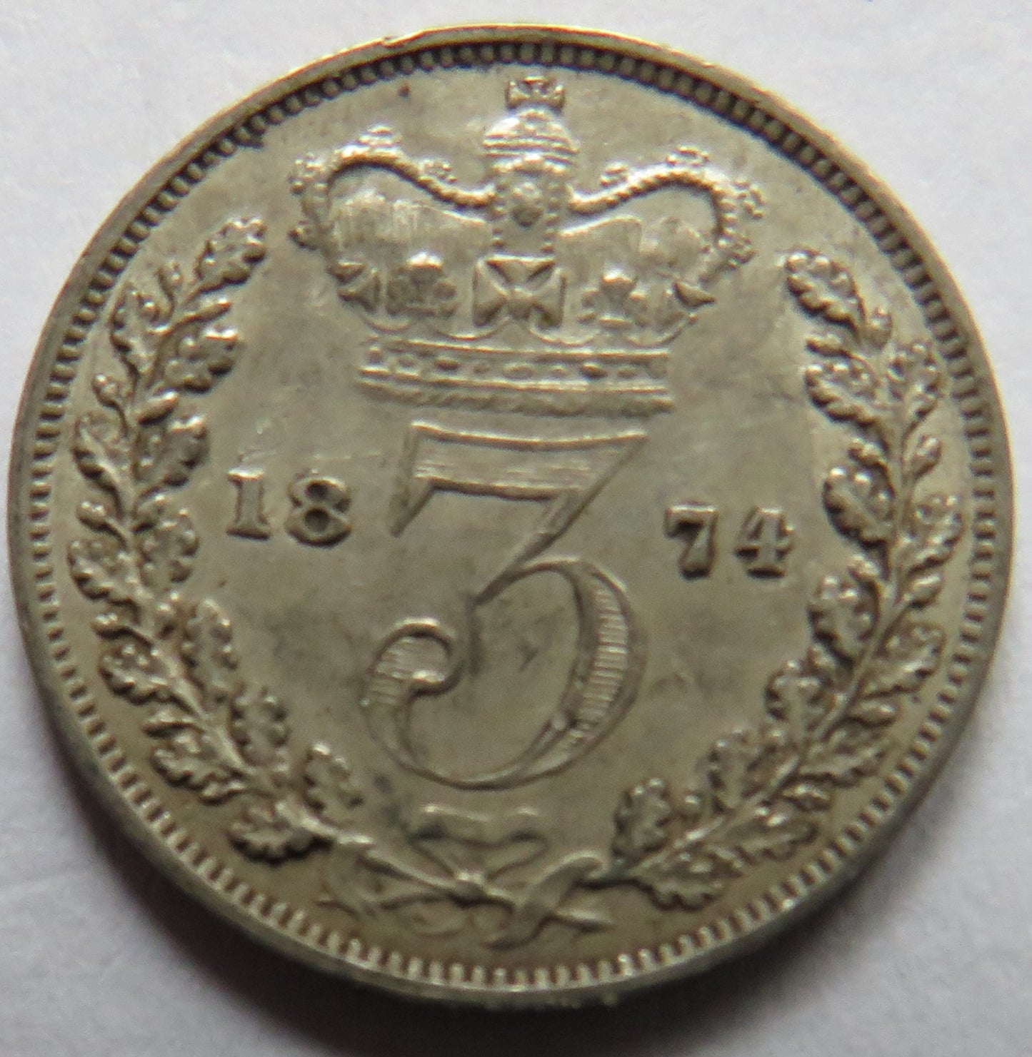 1874 Queen Victoria Young Head Silver Threepence Coin - Great Britain