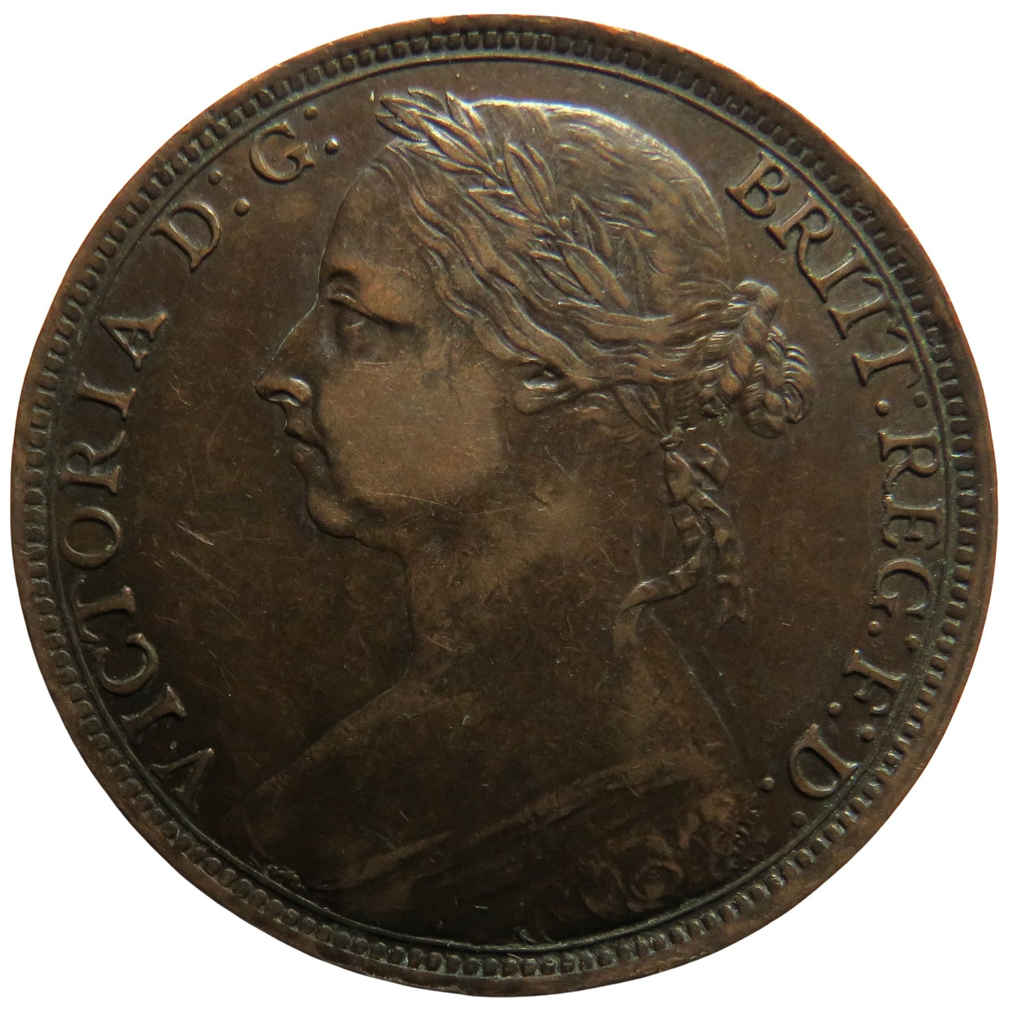 1892 Queen Victoria Bun Head One Penny Coin - Great Britain